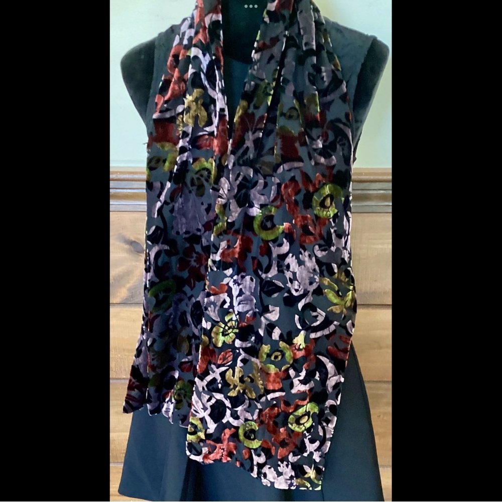 62” Long Silk Rayon Velvet Part Sheer Burn Out Scarf 10” Wide Double sided